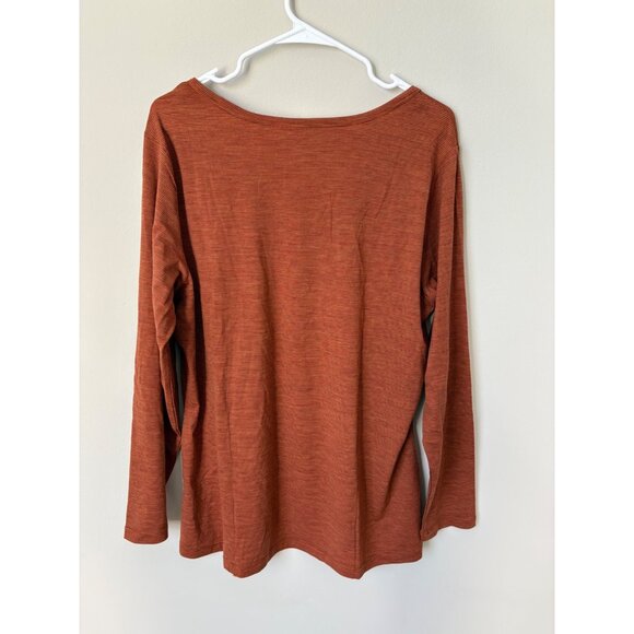 Woolx Merino Wool Blend Rust Brown Stripe Long-Sleeve Scoop-Neck Tunic Top 1X - Picture 5 of 5